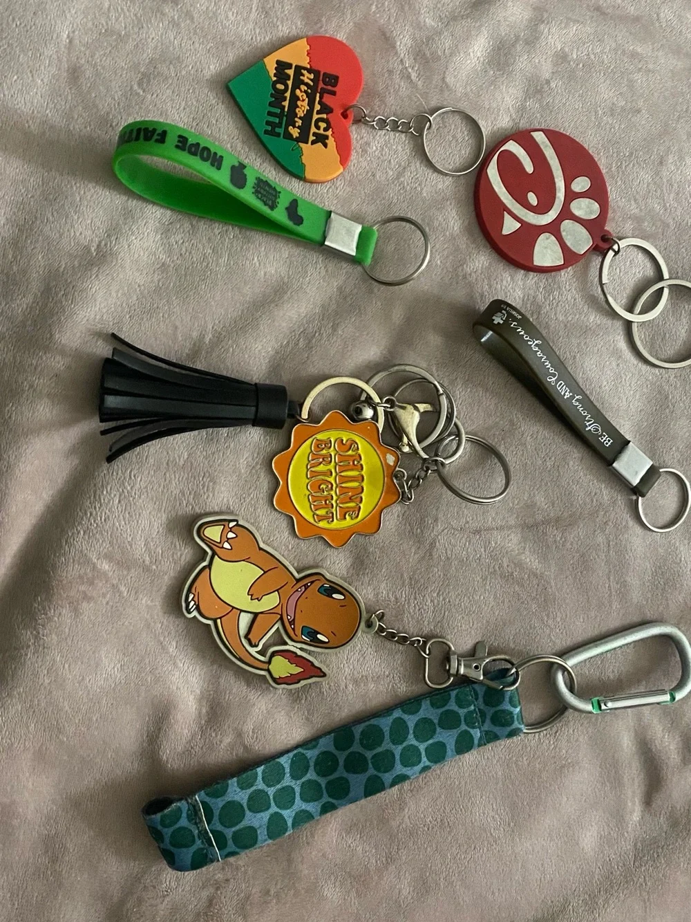 Charm Keychain Set with Green Strap and Multicolor Charms